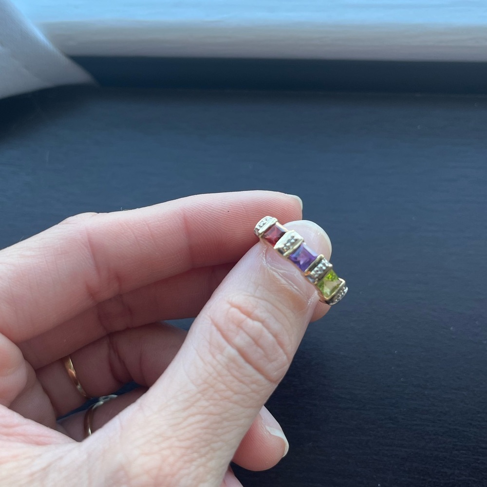 10k yellow gold multi-color gemstone ring - Picture 3 of 5